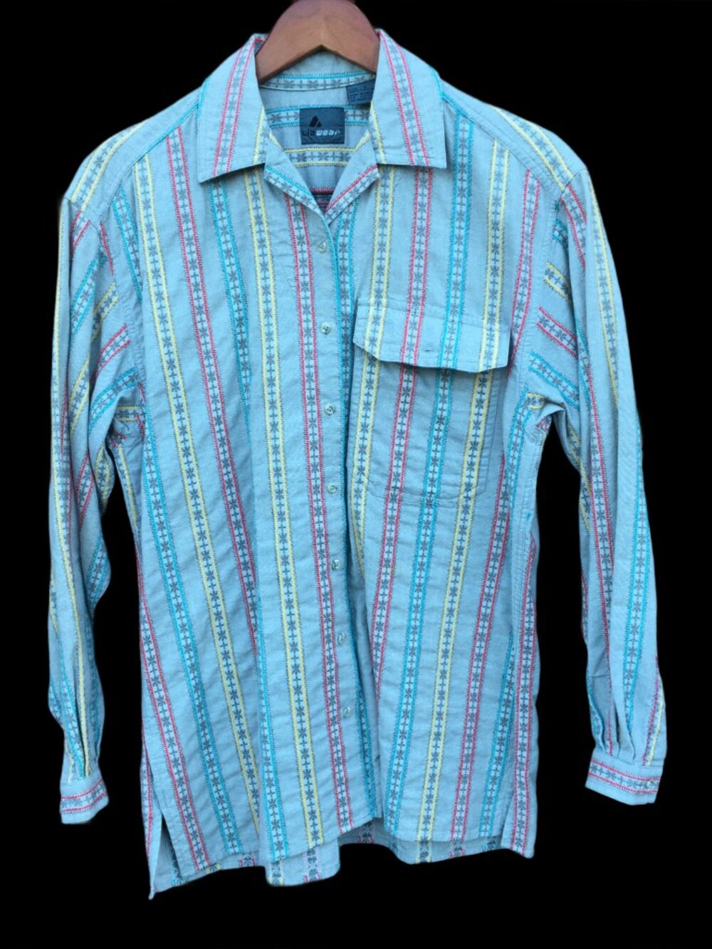 VTG 90s Lizwear Button Up Shirt Gray Multi-Color Stripe Small